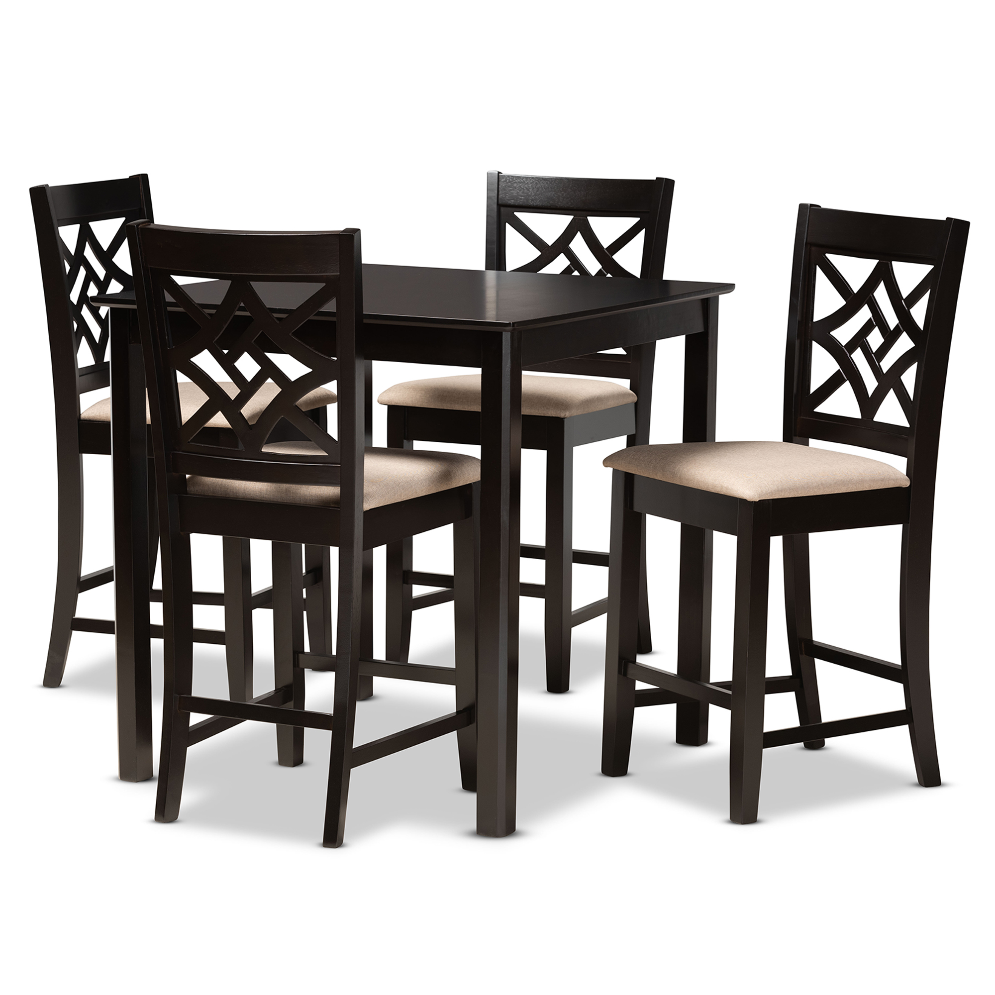 Baxton Studio Nicolette Modern and Contemporary Sand Fabric Upholstered and Dark Brown Finished Wood 5-Piece Pub Set